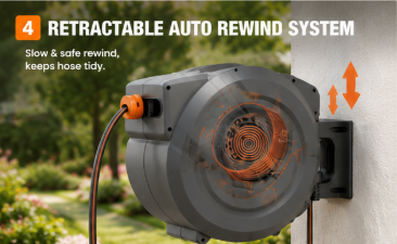 Retractable Garden Hose Reel with Auto Rewind & 9 Pattern Nozzle