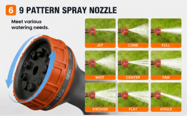 Retractable Garden Hose Reel with Auto Rewind & 9 Pattern Nozzle