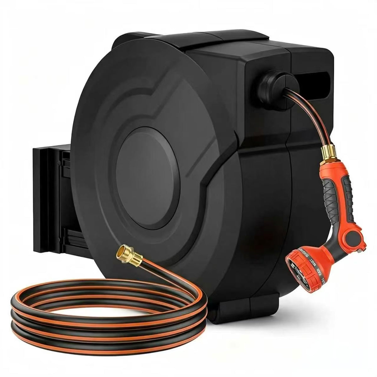 Retractable Garden Hose Reel with Auto Rewind & 9 Pattern Nozzle