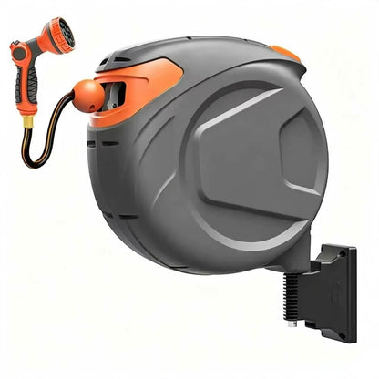 Retractable Garden Hose Reel with Auto Rewind & 9 Pattern Nozzle