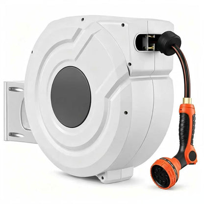 Retractable Garden Hose Reel with Auto Rewind & 9 Pattern Nozzle