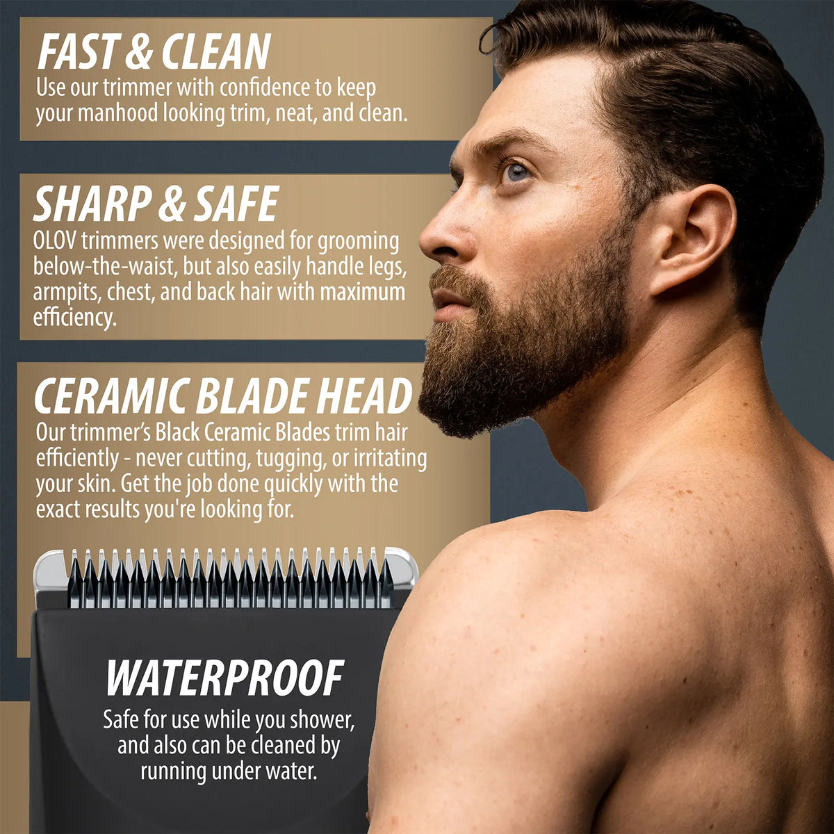 Men’s Body Hair Trimmer with Safe Ceramic Blade Waterproof Rechargeable Groomer