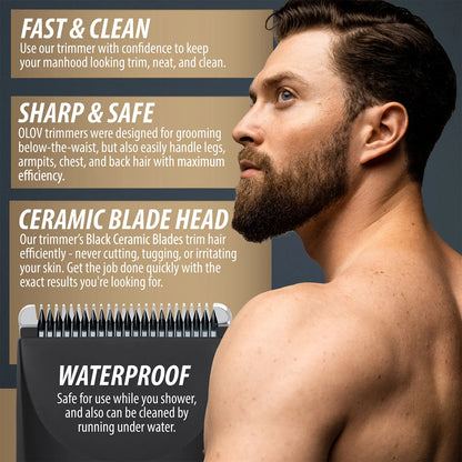 Men’s Body Hair Trimmer with Safe Ceramic Blade Waterproof Rechargeable Groomer